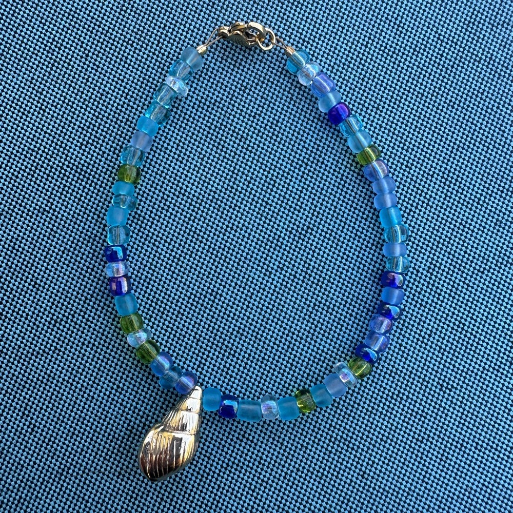 Blue and Green Beaded Bracelet with Silver Pendant
